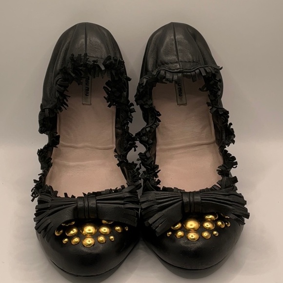 ♣️ Miu Miu ♣️ Black Lamb Leather Flats - Picture 11 of 15